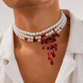 Dripping Blood Pearl Necklace, Gothic