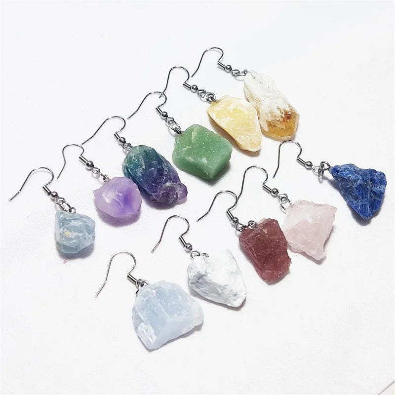 Raw Fluorite Stone Earrings, Natural Crystal product photo 5