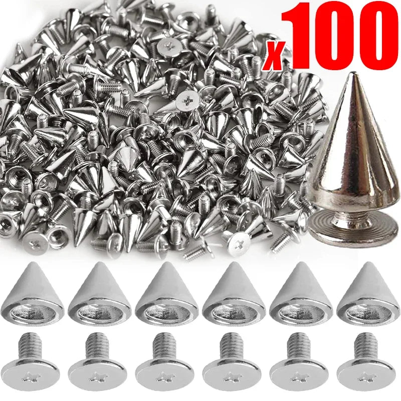 Silver punk cone stud spike DIY rivets, view 1