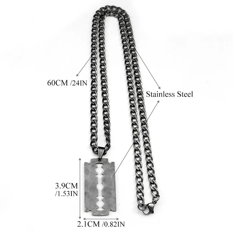 Razor Blade Pendant Necklace, Punk Steel product photo 4
