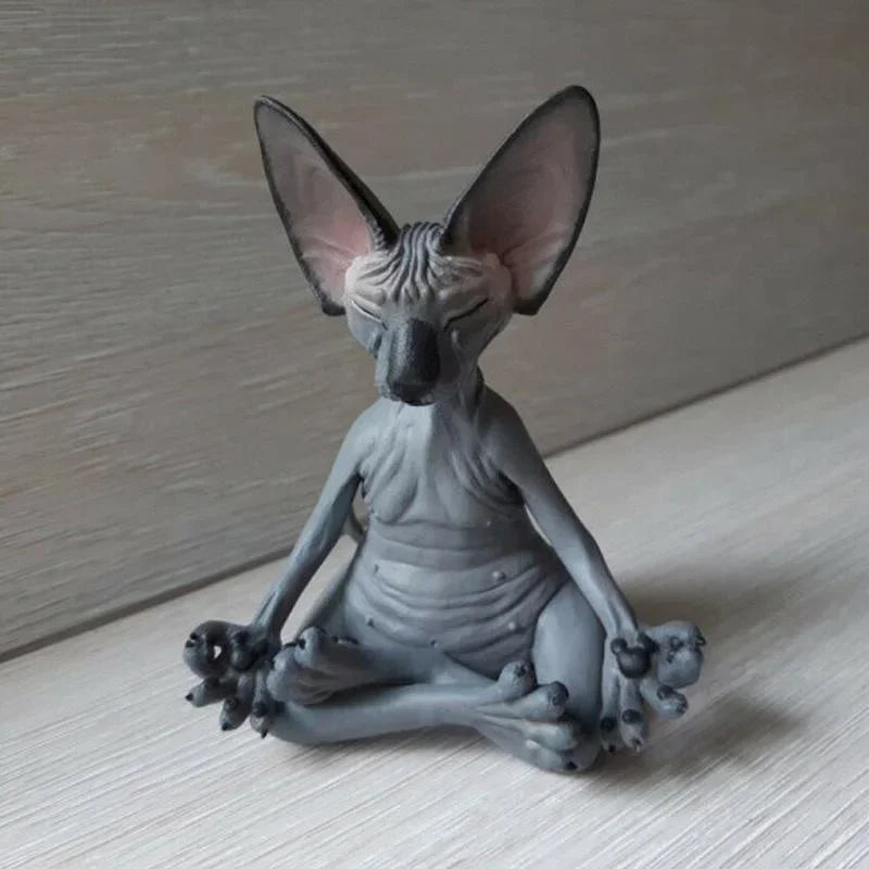Buddha Sphynx Cat Figurine, Whimsical Decor