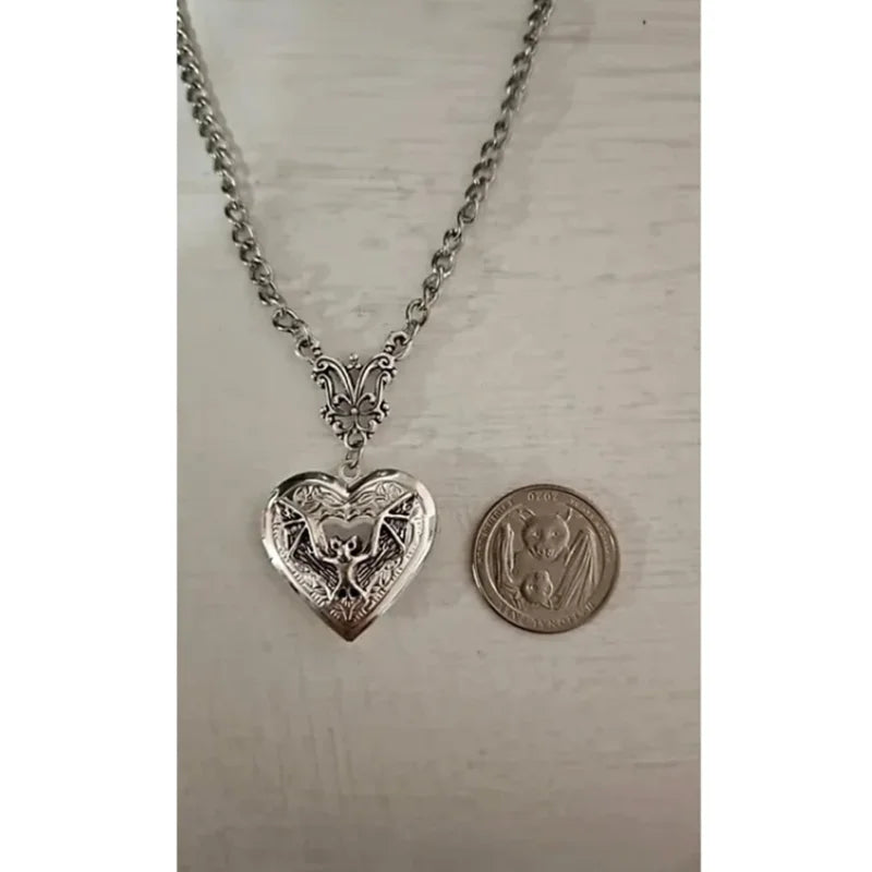 Vampire Bat Heart Locket Necklace, Gothic product photo 4