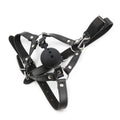 Open-mouth ring gag on an adjustable head-harness strap