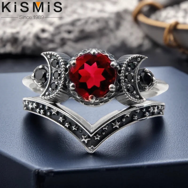 Triple moon goddess witch rings set, view 1