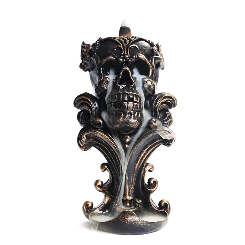 Gothic skull backflow incense burner resin ornament, view 1