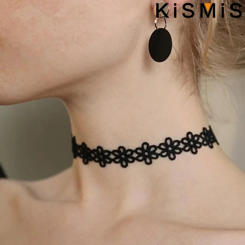 Black lace gothic choker necklace set 6 piece, view 4