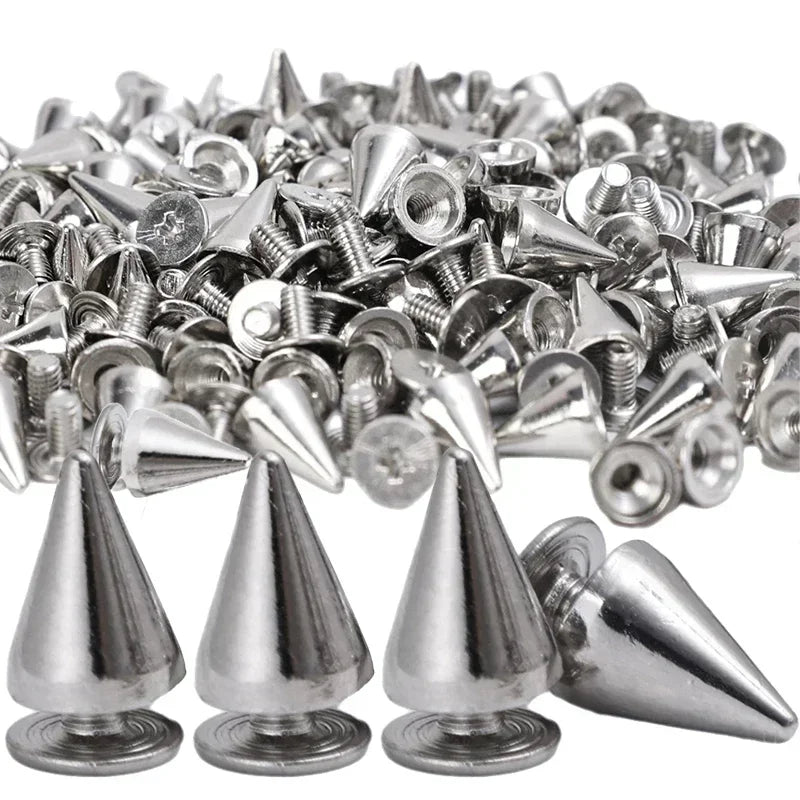 Silver punk cone stud spike DIY rivets, view 2