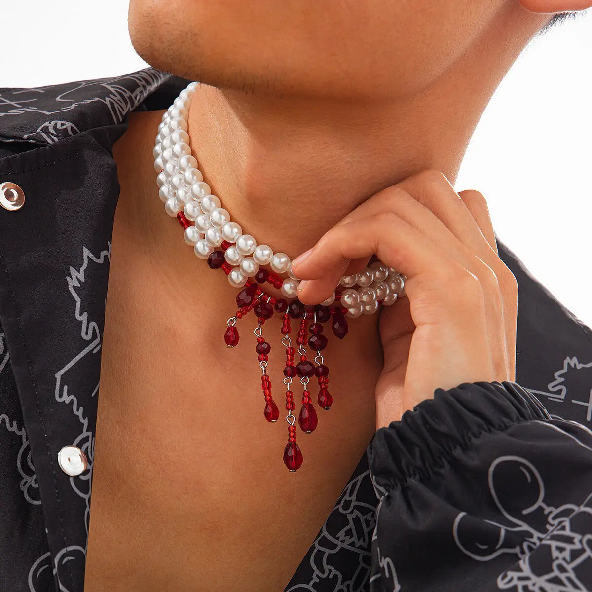 Dripping Blood Pearl Necklace, Gothic product photo 2