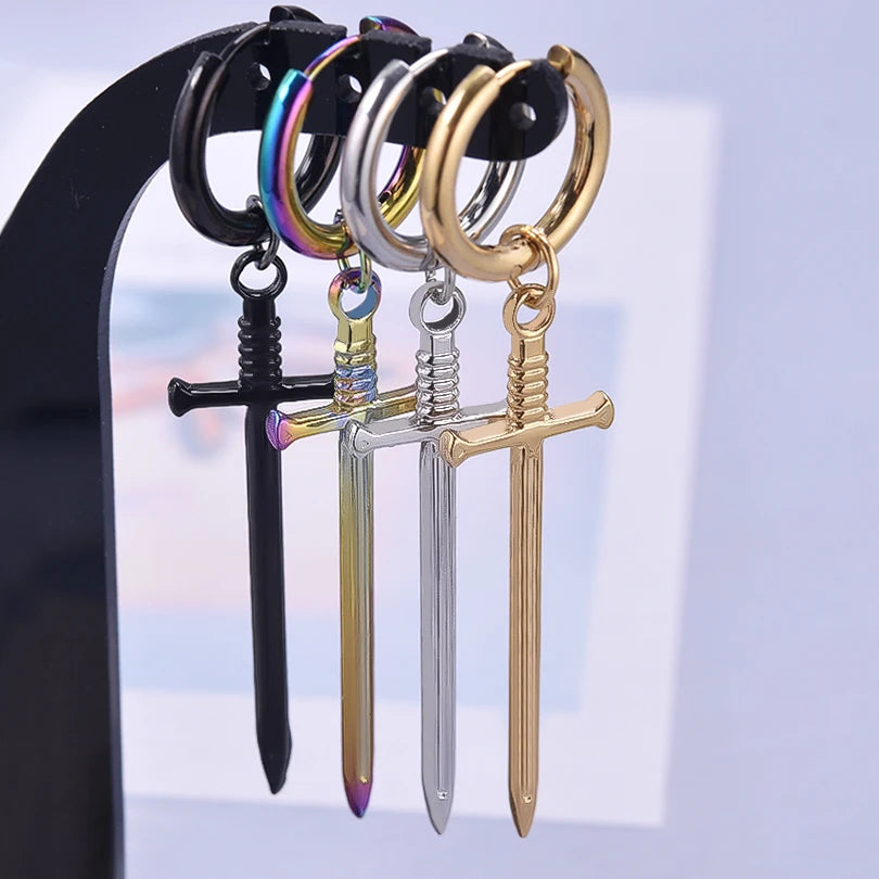 Long Sword Drop Earrings, Goth Punk