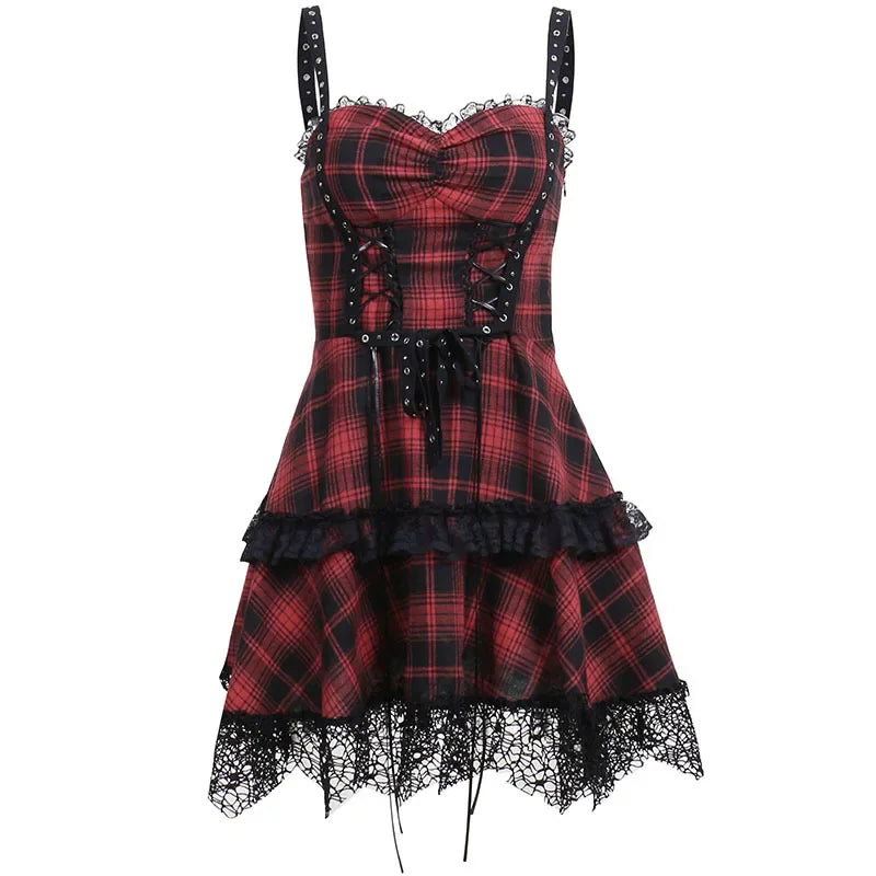 Red Plaid Deep-V Suspender Set