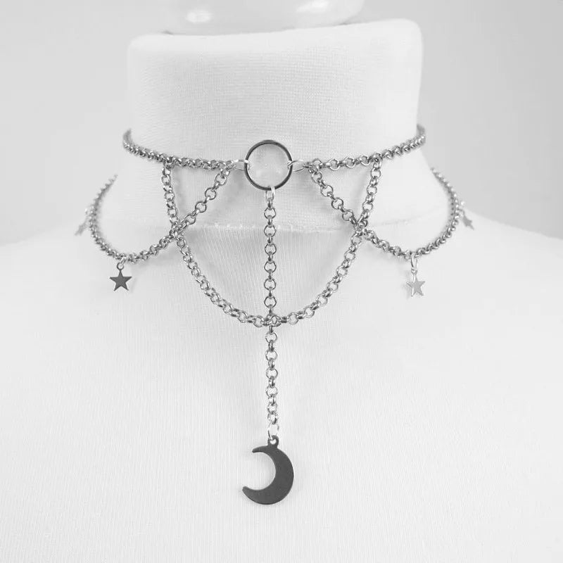 Moon O-Ring Chain Choker, Gothic Necklace product photo 5