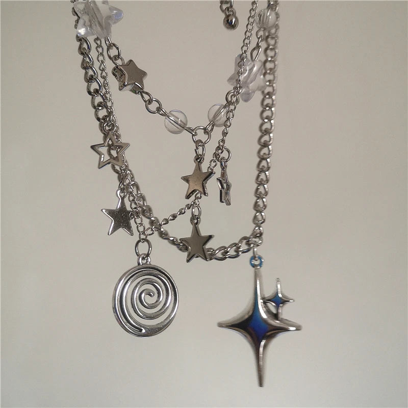 Punk vortex star layered necklace 3-piece set, view 5