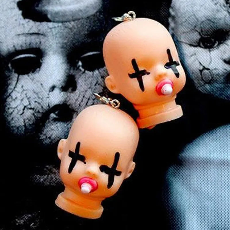 Yami kawaii doll head kitsch earrings, view 2