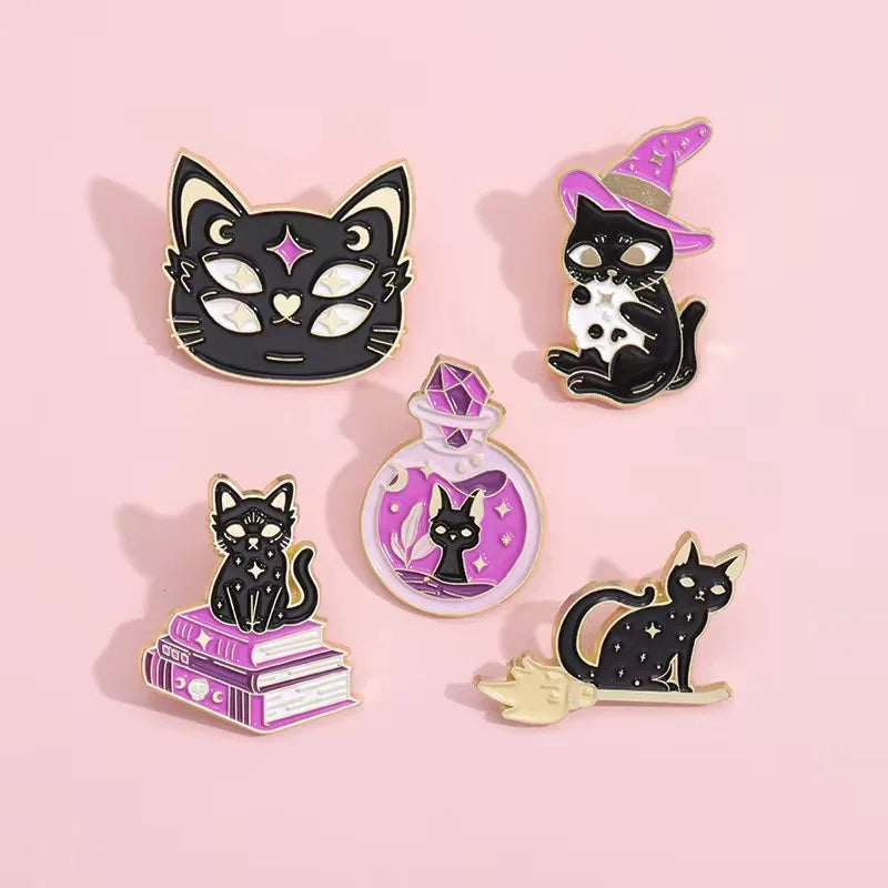 Witch Cat Enamel Pin, Punk Brooch