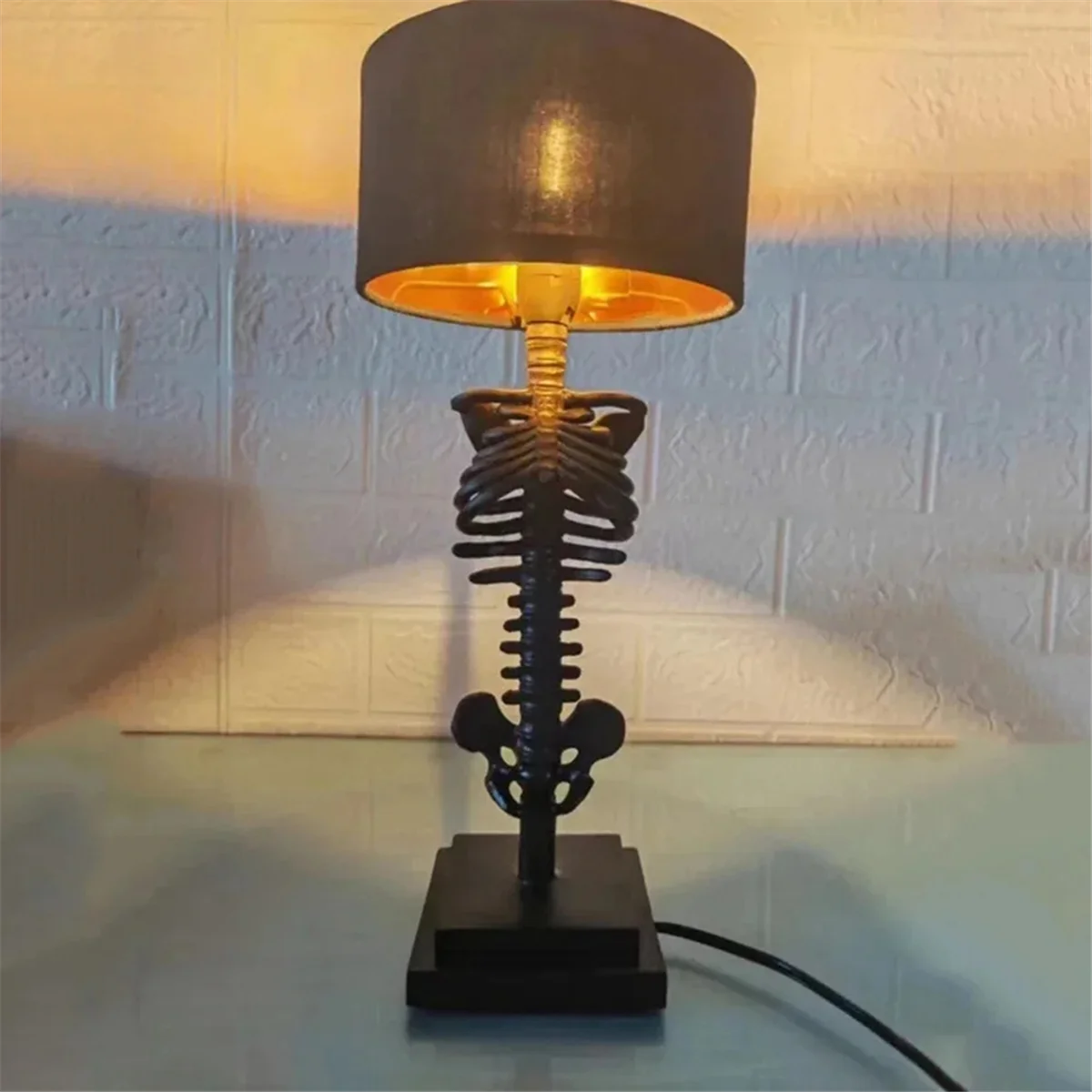 Gothic Skeleton Table Lamp with Black Shade