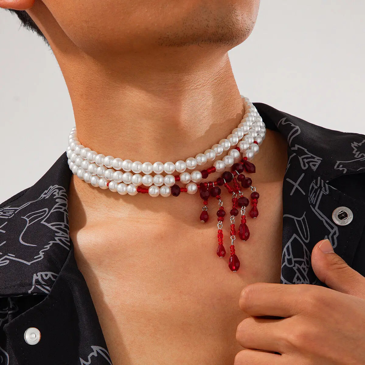 Dripping Blood Pearl Necklace, Gothic product photo 3