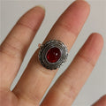 Antiqued Silver Filigree Red Cabochon Ring