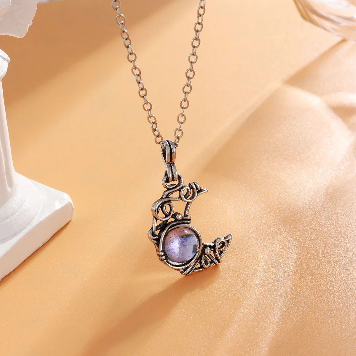 Cat & Moon Pendant Necklace, Vintage Witch product photo 3