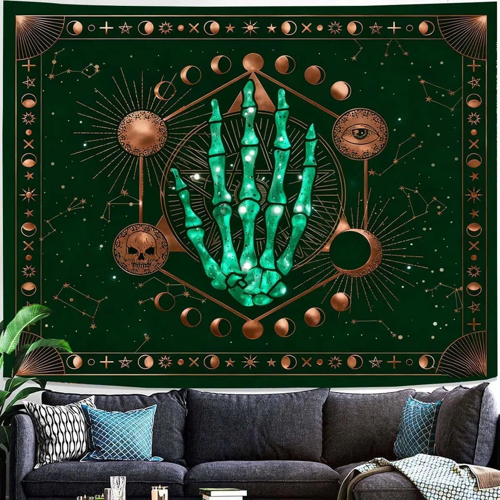 Skeleton Hands Sun & Moon Tapestry, Psychedelic