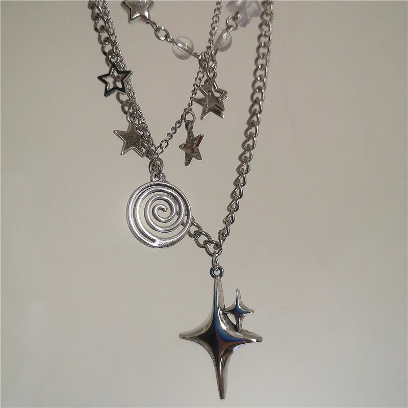 Punk vortex star layered necklace 3-piece set, view 4