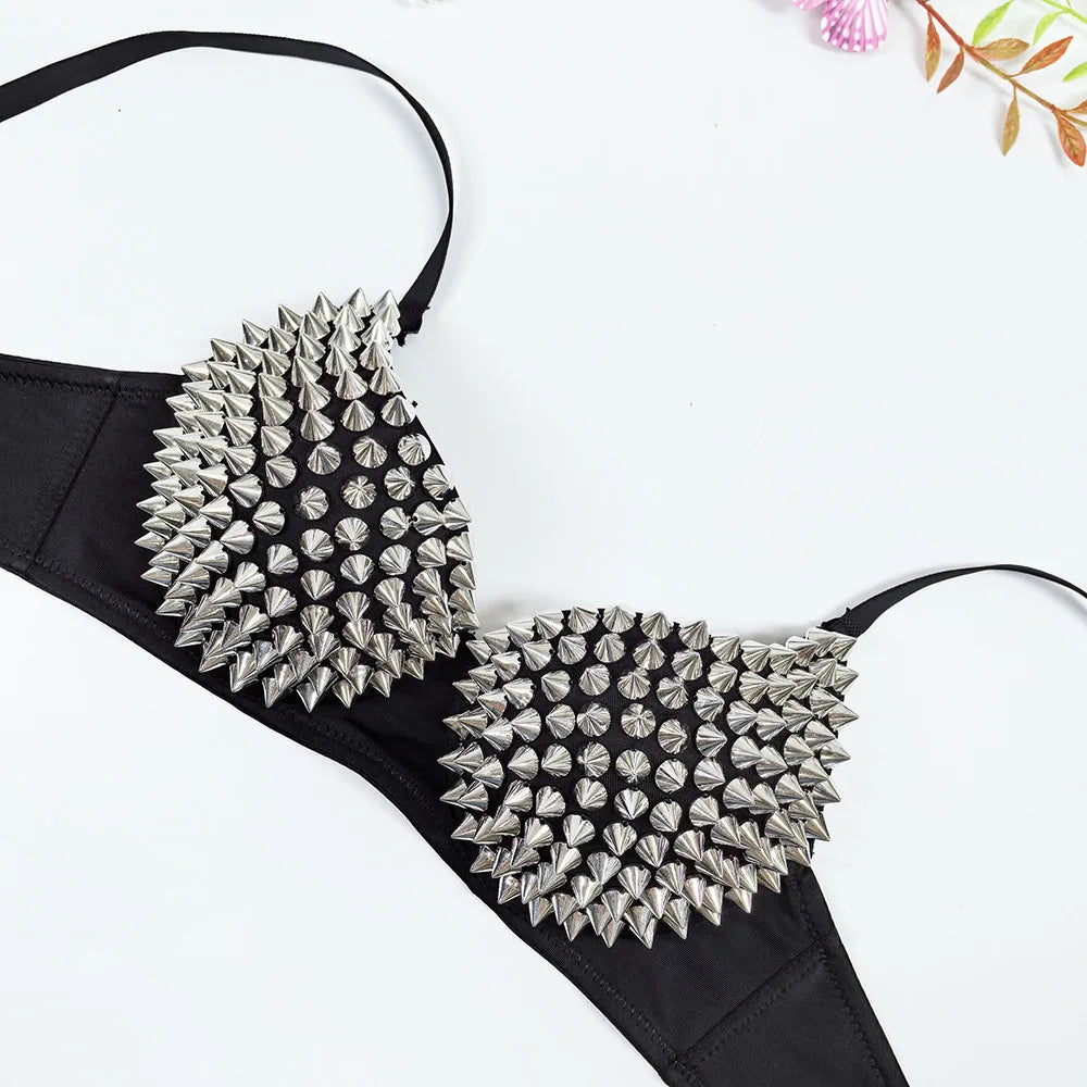 Black Studded Spike Bra