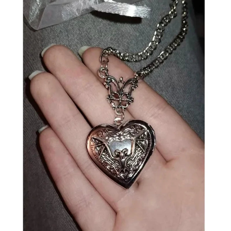 Vampire Bat Heart Locket Necklace, Gothic product photo 2