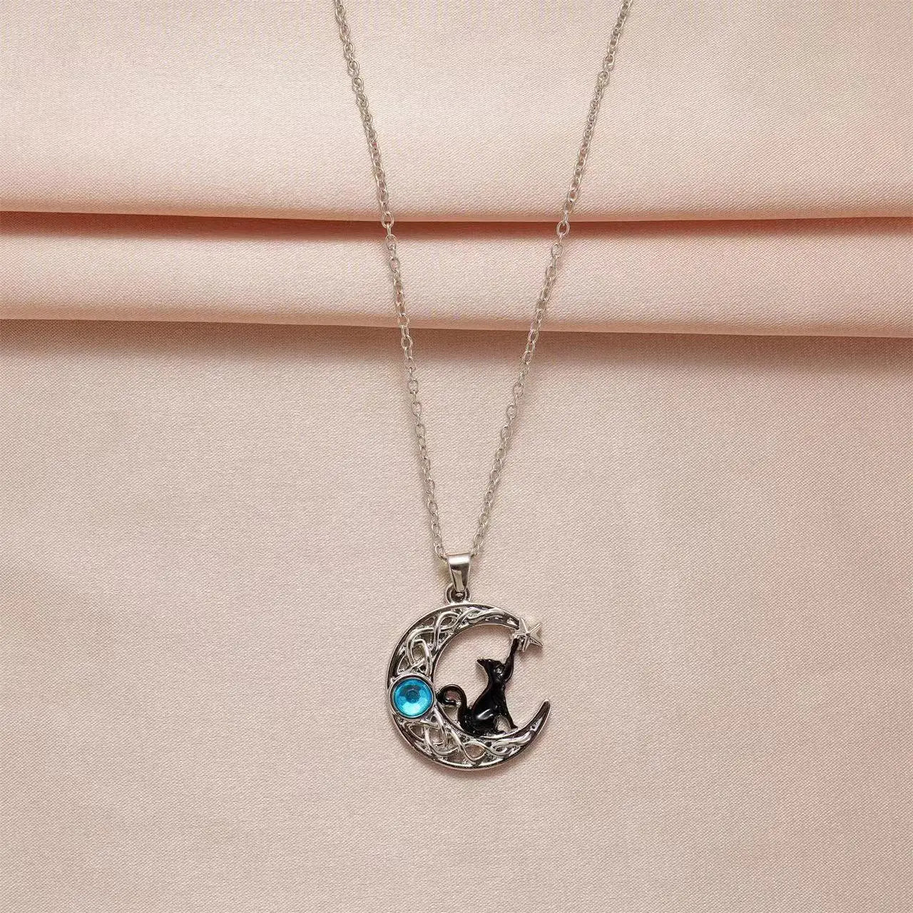 Cat & Moon Pendant Necklace, Vintage Witch product photo 2