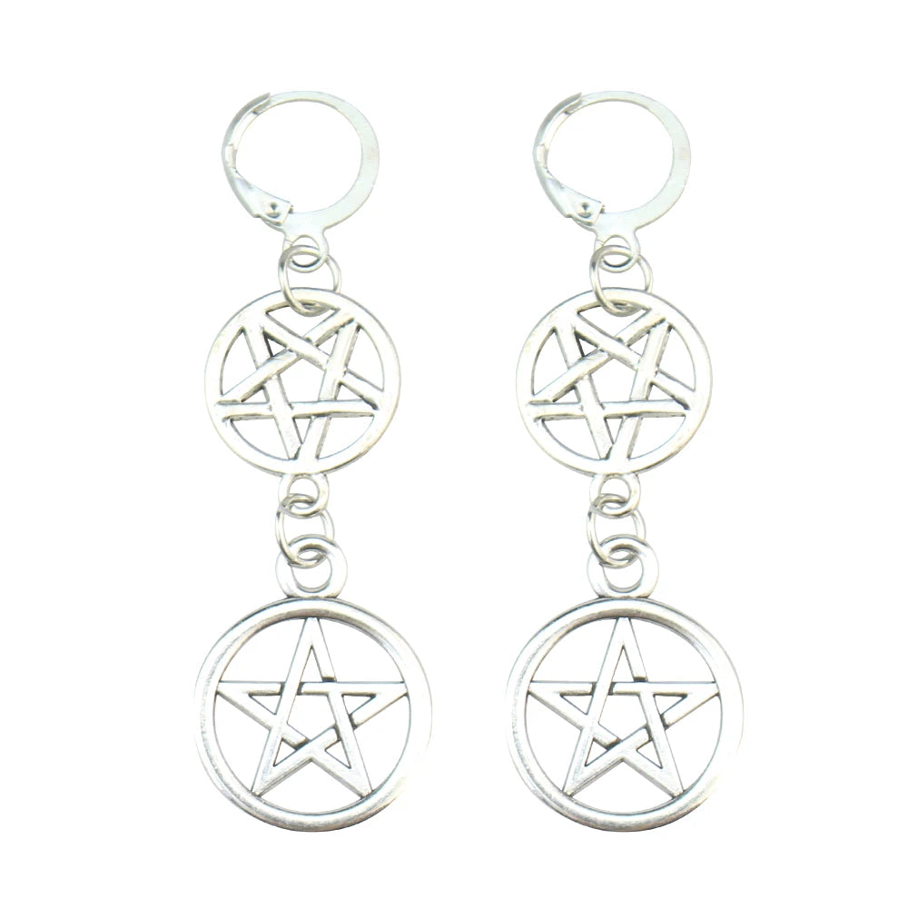Pentagram Sword Hoop Earrings, Silver product photo 4