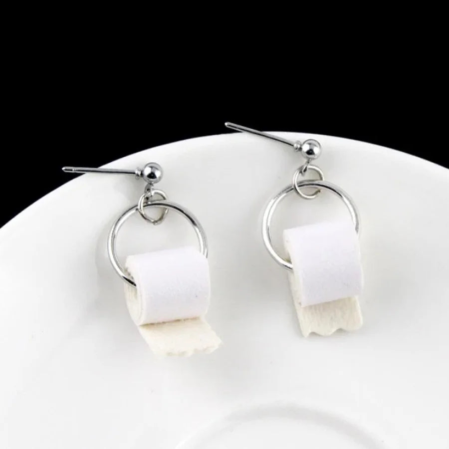 Quirky toilet roll dangle novelty earrings, view 1