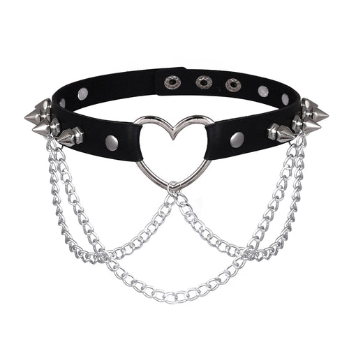 Spiked Heart Choker Necklace, Goth Punk