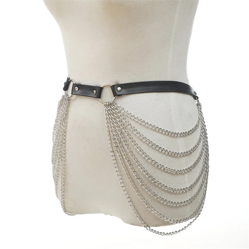 Goth Leather Body Harness, Chain Bra Top product photo 3