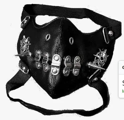 Black Studded Spike Leather Face Mask 2