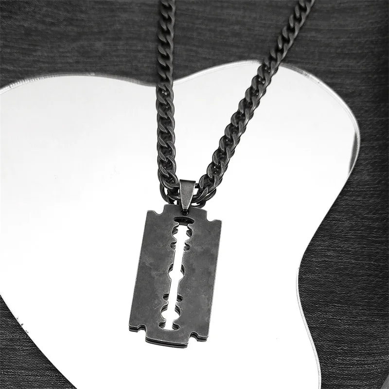 Razor Blade Pendant Necklace, Punk Steel product photo 3