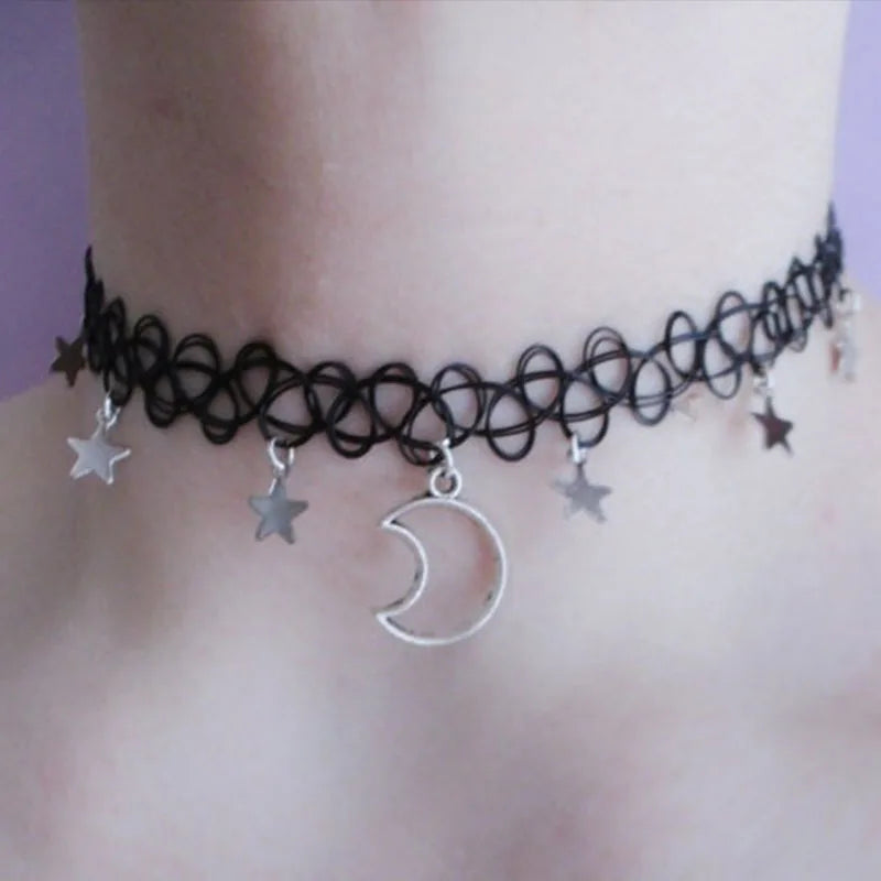 Moon O-Ring Chain Choker, Gothic Necklace
