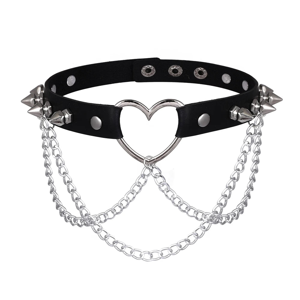 Spiked Heart Choker Necklace, Goth Punk product photo 4