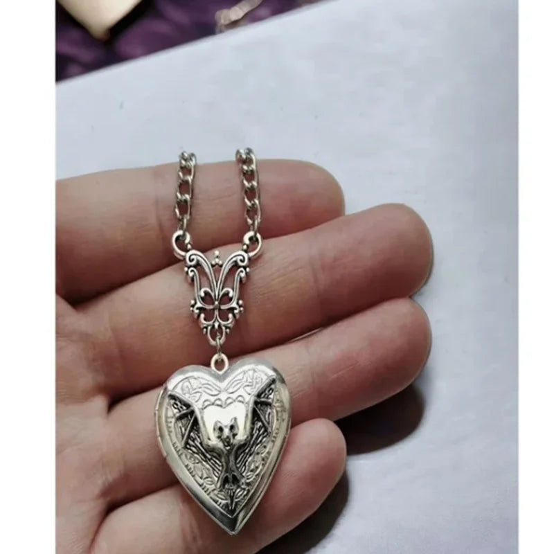 Vampire Bat Heart Locket Necklace, Gothic product photo 5
