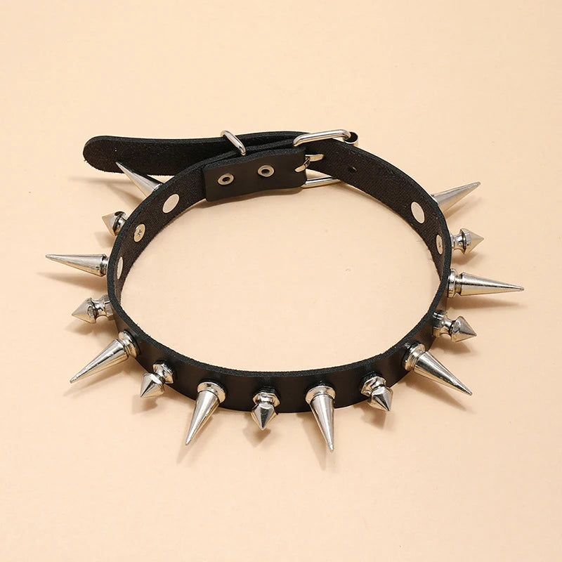 Long Spike Faux Leather Choker, Punk Collar product photo 3