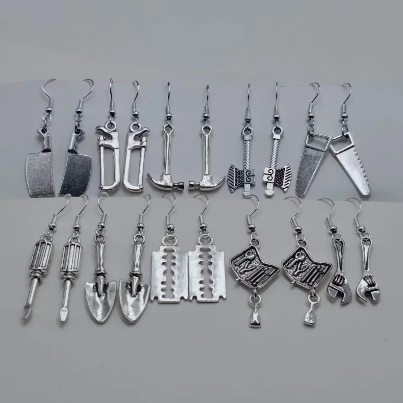 Gothic punk blade and axe stud earrings set, view 1