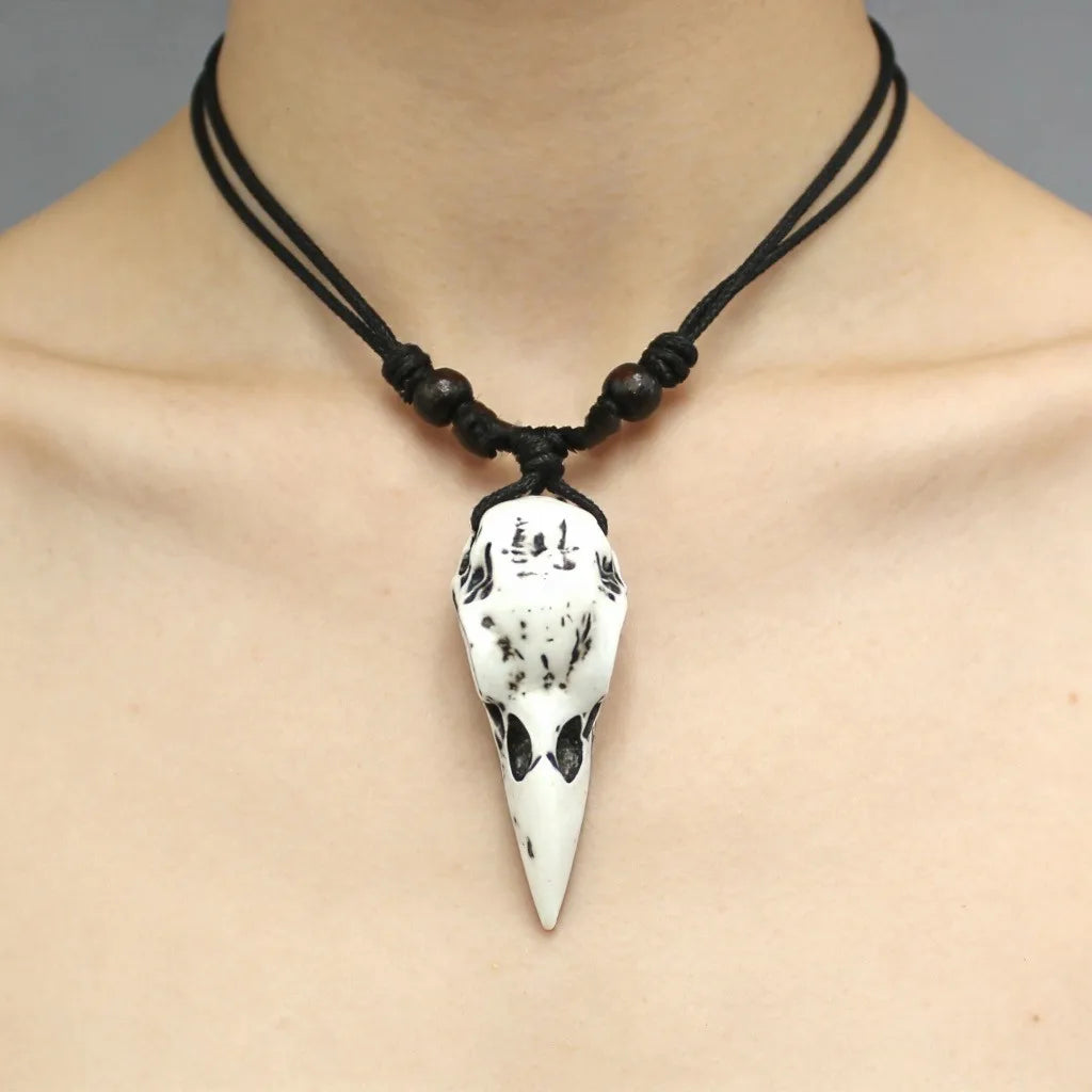 Gothic crow skull resin pendant necklace view 5
