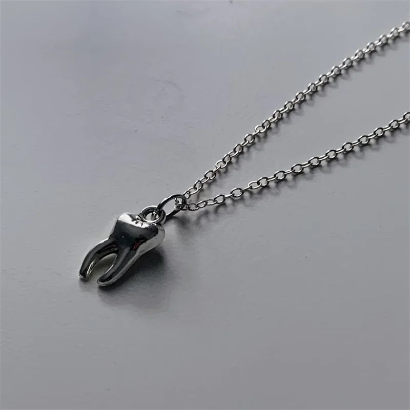 Antique Silver Tooth Pendant Necklace, Gothic product photo 4
