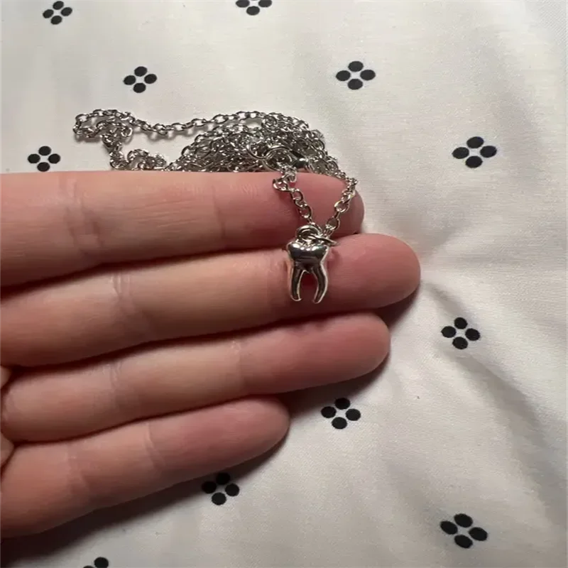 Antique Silver Tooth Pendant Necklace, Gothic