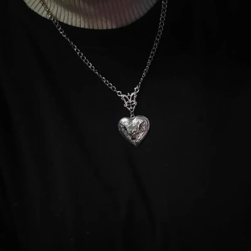 Vampire Bat Heart Locket Necklace, Gothic