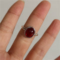 Silver Oval Red Cabochon Ring