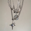 Punk vortex star layered necklace 3-piece set, view 1