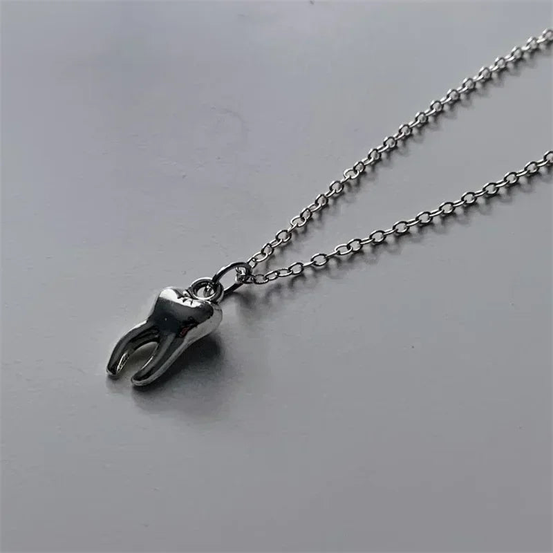 Antique Silver Tooth Pendant Necklace, Gothic product photo 2