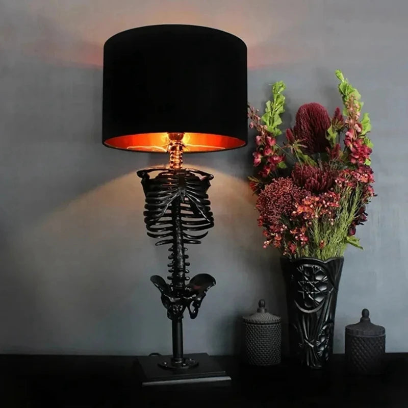 Gothic Skeleton Table Lamp with Black Shade