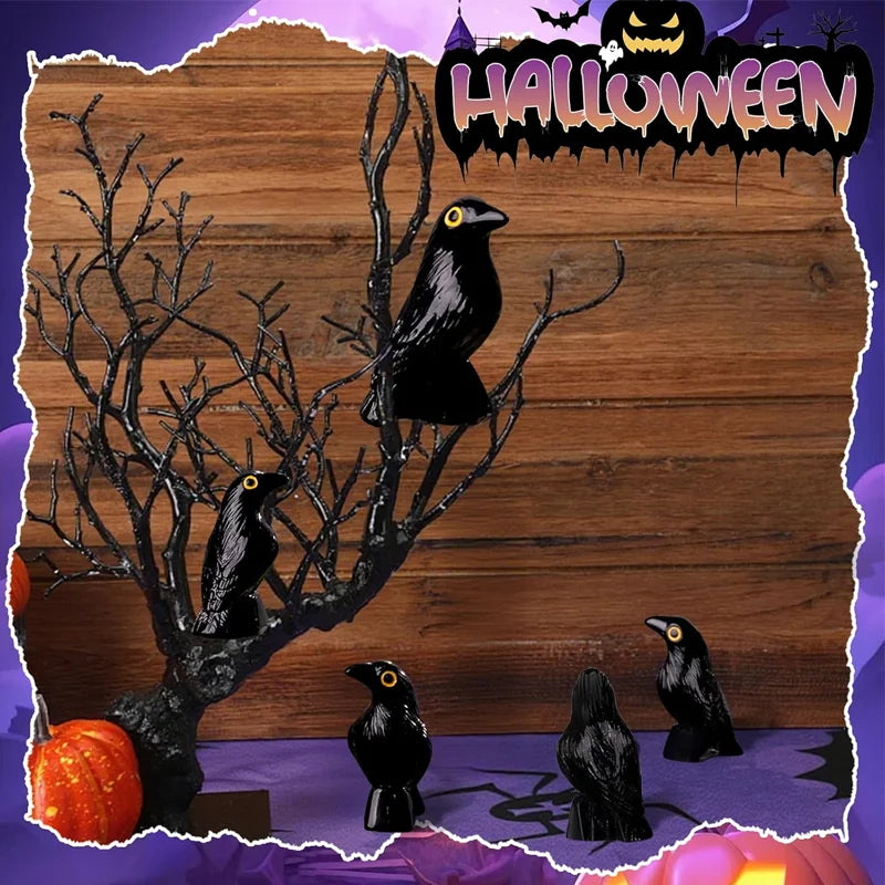 Black resin crow miniature figurines view 3