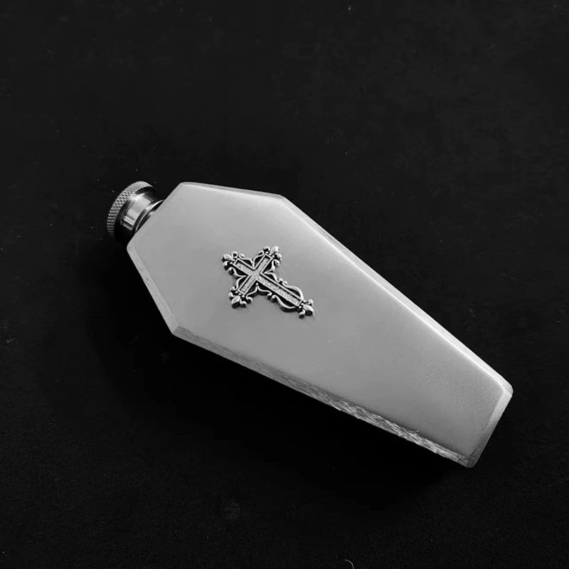 Coffin Cross Hip Flask, Stainless Steel 3.5oz