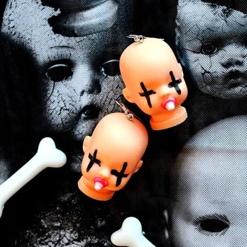 Yami kawaii doll head kitsch earrings, view 4