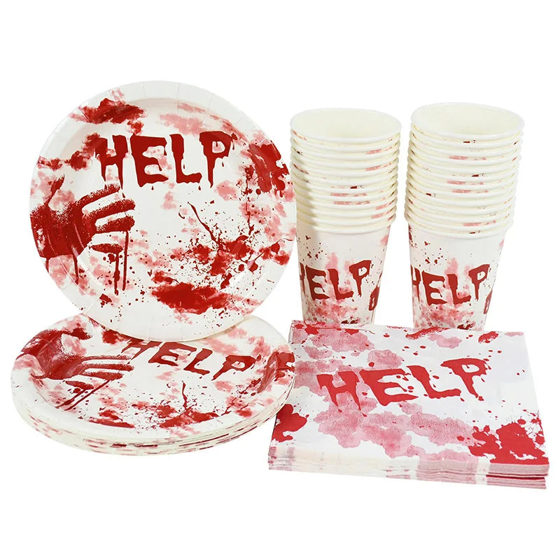 Bloody Handprint Halloween Party Tableware